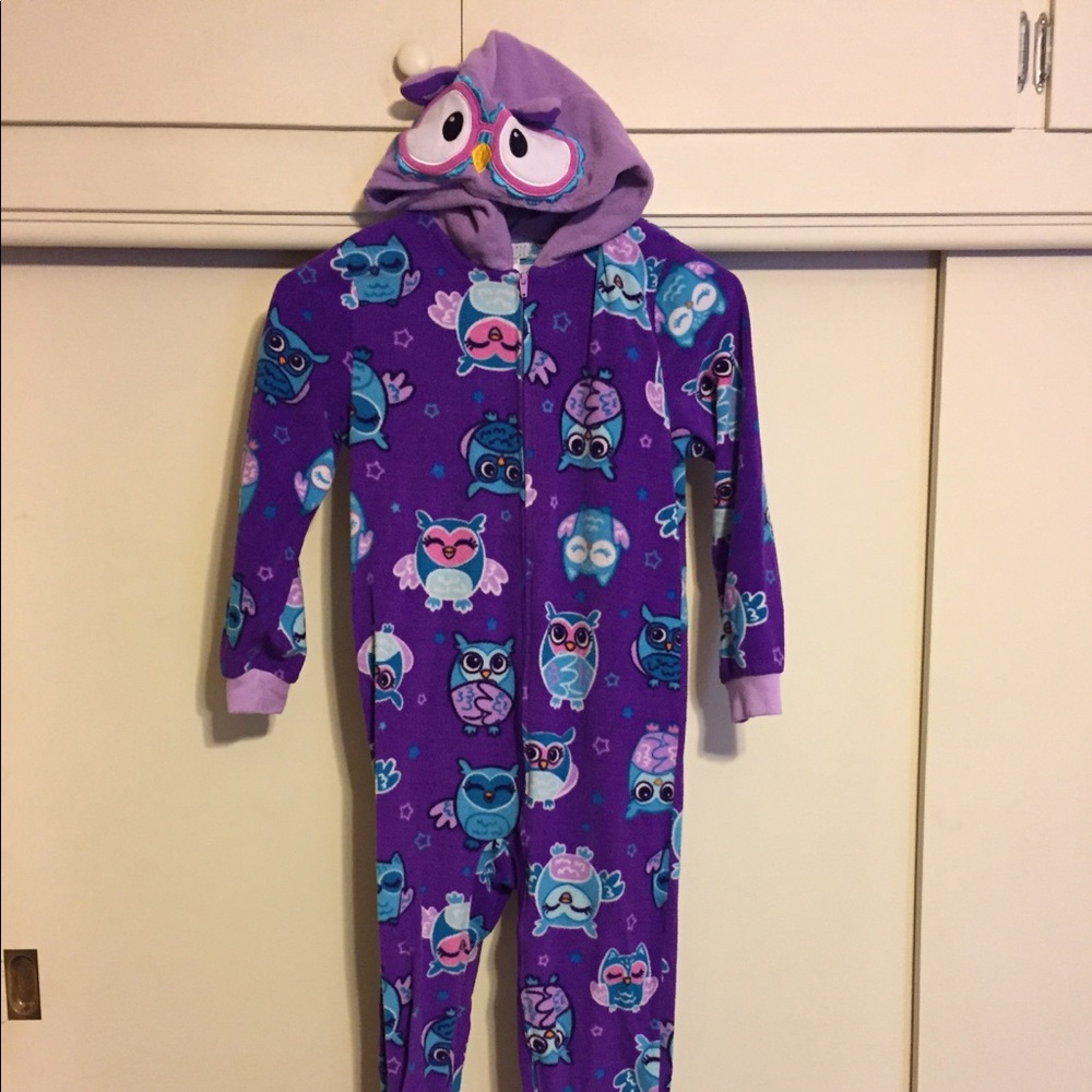 Hooded feet less zip pajamas- girls